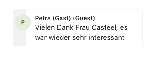 Petra: Vielen Dank Frau Casteel, es war wieder sehr interessant